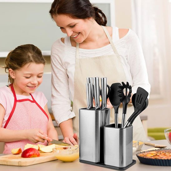 Porte Couteaux en Acier Inoxydable | Double Compartiment