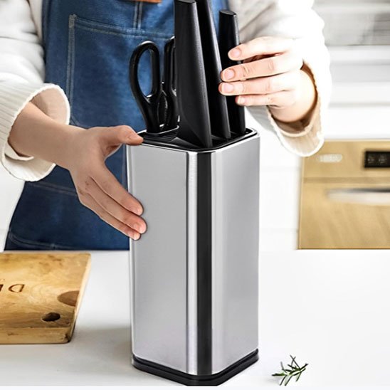 Porte Couteaux en Acier Inoxydable | Double Compartiment