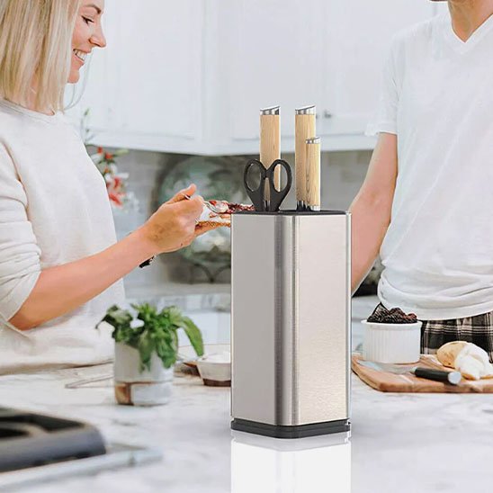 Porte Couteaux en Acier Inoxydable | Double Compartiment