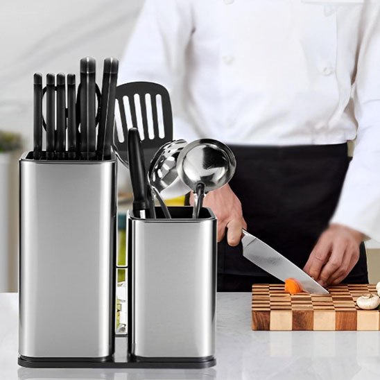Porte Couteaux en Acier Inoxydable | Double Compartiment