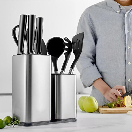 Porte Couteaux en Acier Inoxydable | Double Compartiment